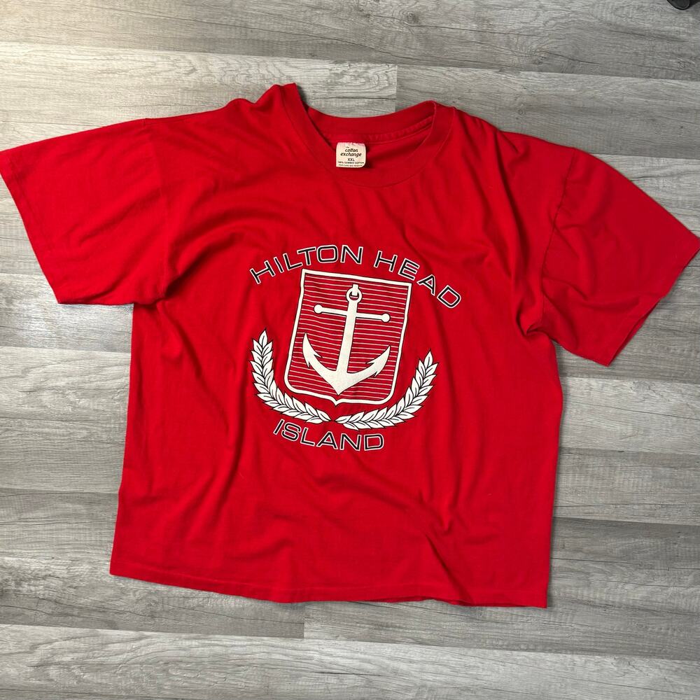 Vintage Hilton Head Island Puff Print Anchor Single Stitch t-Shirt Red Size XXL